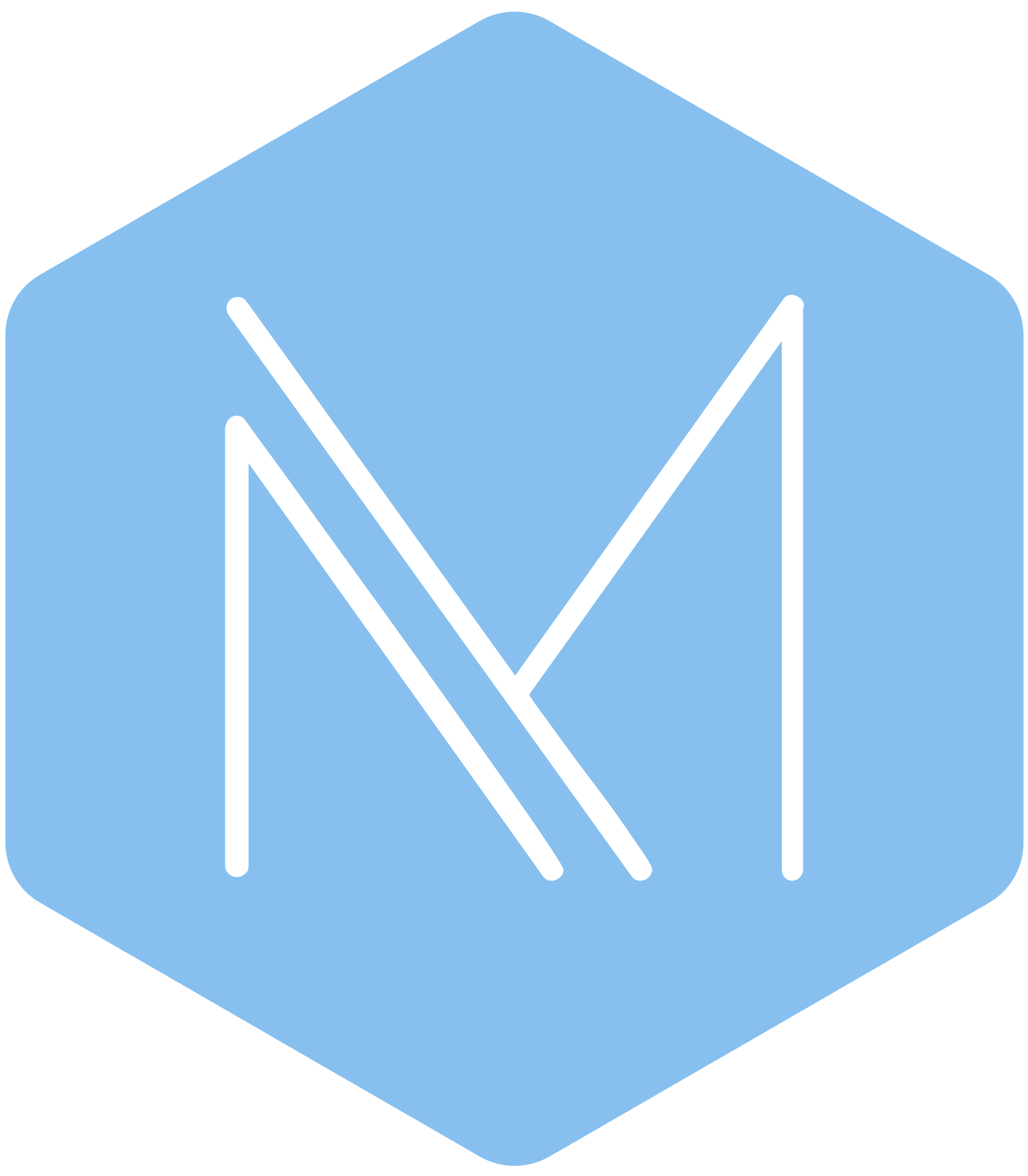 A blue hexagon with a white 